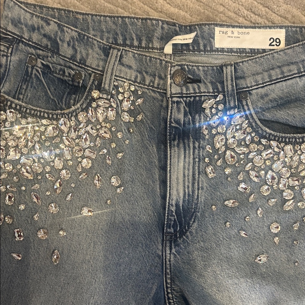 Rag & Bone Embellished Blue Jeans - Picture 2 of 6